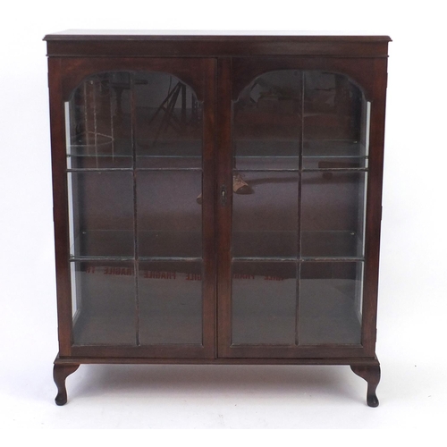 51 - Mahogany display cabinet, fitted with two adjustable glass shelves, 107cm H x 92cm W x 33cm D