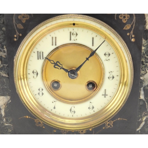 671 - Victorian black slate and marble mantel clock, 29cm high