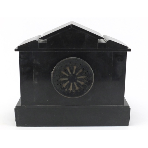 671 - Victorian black slate and marble mantel clock, 29cm high