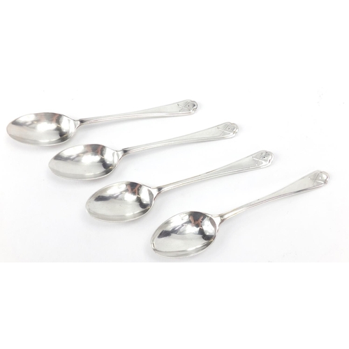 372 - Set of four silver teaspoons by Walker & Hall, Sheffield 1932, 11cm in length, approximate weight 52... 