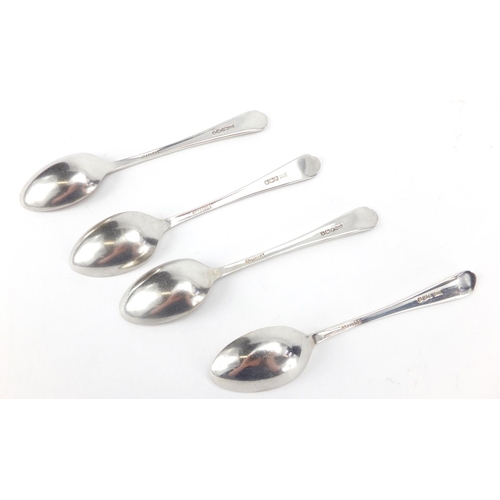 372 - Set of four silver teaspoons by Walker & Hall, Sheffield 1932, 11cm in length, approximate weight 52... 