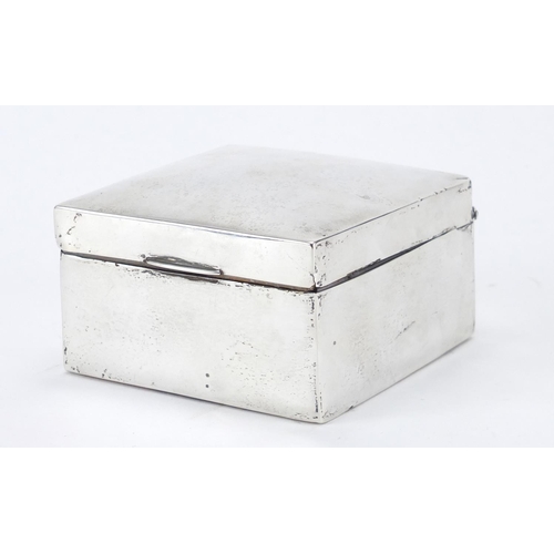 364 - Square silver cigarette box, Birmingham 1918, 6cm high x 9cm square