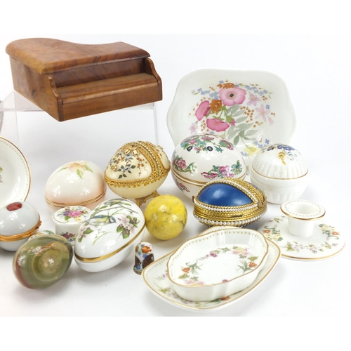 614 - Collectable china, Wedgwood trinkets and polished stone eggs