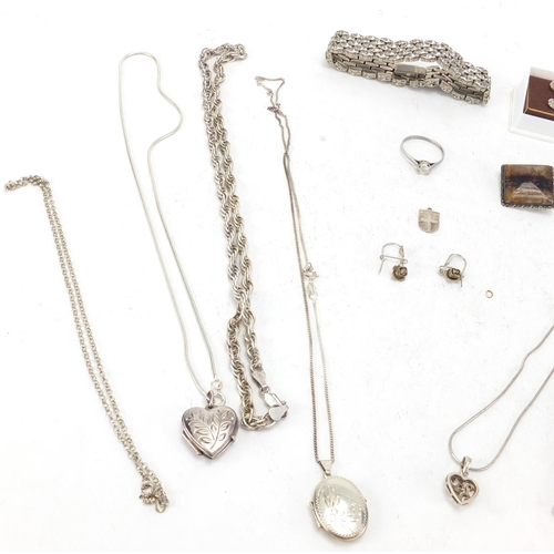 298 - Silver and white metal jewellery including necklaces, bracelets and brooches, approximate weight 100... 