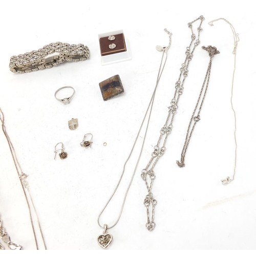 298 - Silver and white metal jewellery including necklaces, bracelets and brooches, approximate weight 100... 