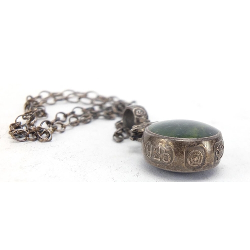 321 - Silver double sided hardstone fob on a silver necklace, approximate weight 13.6g