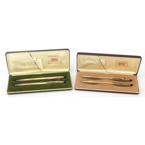 477 - Two Cross gold filled pen and pencils sets, with fitted boxes