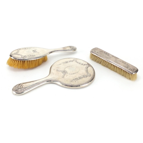 363 - Three silver backed vanity items embossed with swags, indistinct makers mark, Birmingham hallmarks, ... 