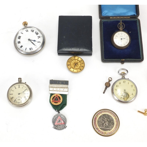 337 - Objects including vintage pocket watches, Rospa five year drivers award and a St Christopher medalli... 