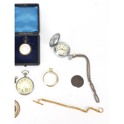 337 - Objects including vintage pocket watches, Rospa five year drivers award and a St Christopher medalli... 