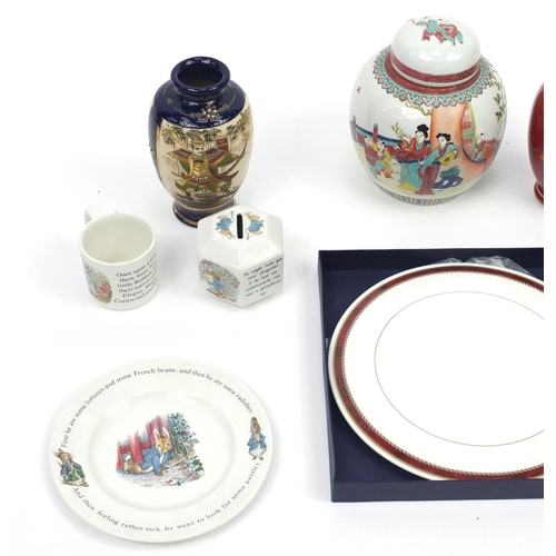 778 - Collectable china including a Poole vase, Wedgwood Peter Rabbit items and an oriental ginger jar wit... 