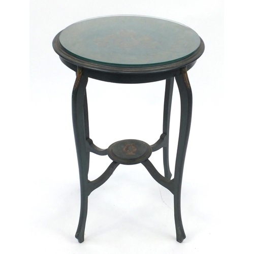38 - Hand painted wooden occasional table, with under tier, 73cm high x 49cm in diameter