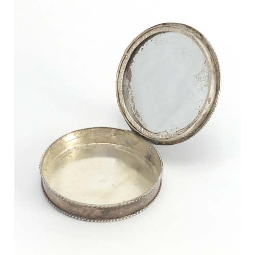 375 - Mexican silver box, the hinged lid set with a cabochon tigers eye and a circular silver compact, the... 