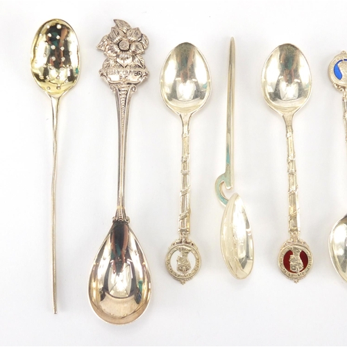 382 - Silver teaspoons including  commemorative examples, various hallmarks, approximate weight 82.6g