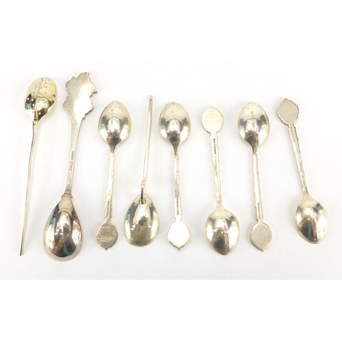 382 - Silver teaspoons including  commemorative examples, various hallmarks, approximate weight 82.6g