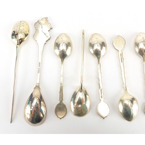 382 - Silver teaspoons including  commemorative examples, various hallmarks, approximate weight 82.6g