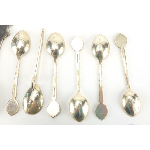 382 - Silver teaspoons including  commemorative examples, various hallmarks, approximate weight 82.6g