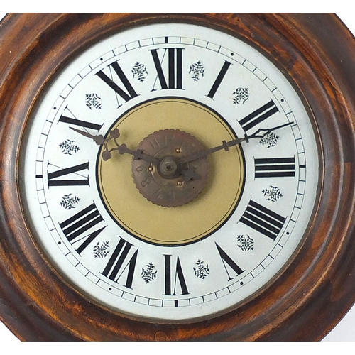 168 - Victorian Circular stained Post Office alarm clock with Roman numerals, 28cm in diameter