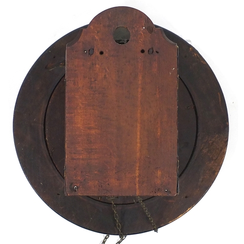 168 - Victorian Circular stained Post Office alarm clock with Roman numerals, 28cm in diameter