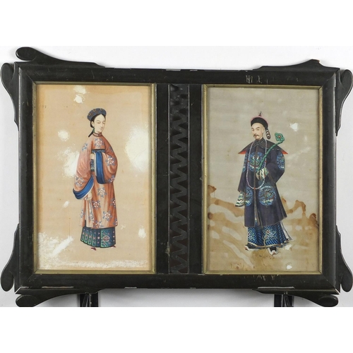 61 - Chinese paintings comprising a pair of watercolours on pith, depicting an Emperor and Empress housed... 