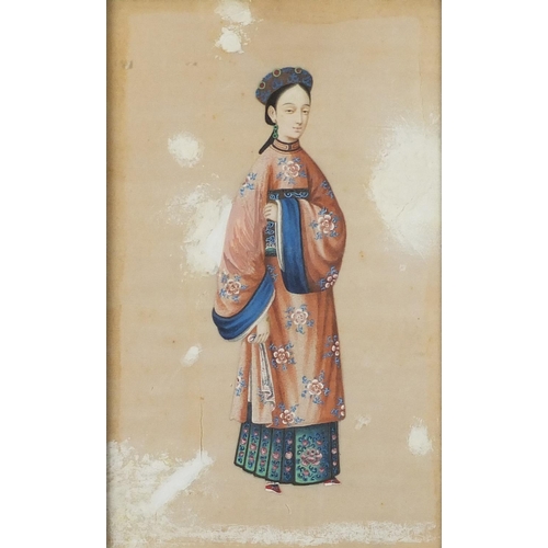 61 - Chinese paintings comprising a pair of watercolours on pith, depicting an Emperor and Empress housed... 