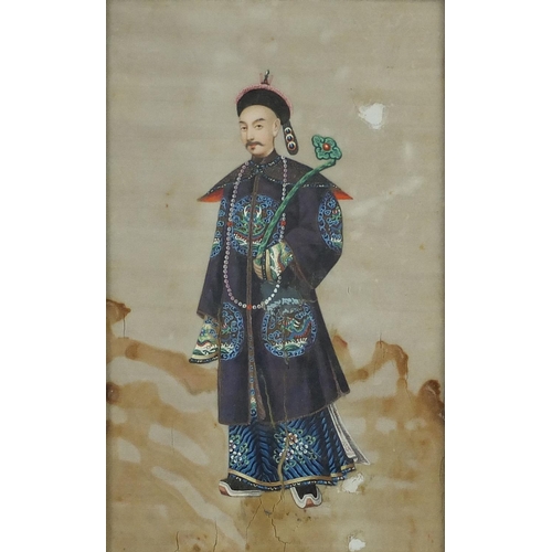 61 - Chinese paintings comprising a pair of watercolours on pith, depicting an Emperor and Empress housed... 