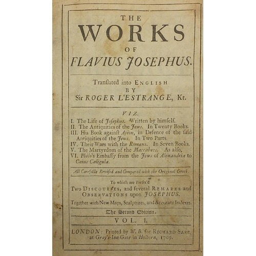 173 - The Works Of Flavius Josephus, set of three 18th century leather bound hardback books, volumes I, II... 