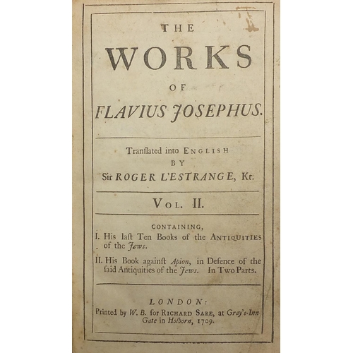 173 - The Works Of Flavius Josephus, set of three 18th century leather bound hardback books, volumes I, II... 