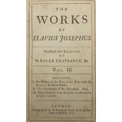 173 - The Works Of Flavius Josephus, set of three 18th century leather bound hardback books, volumes I, II... 