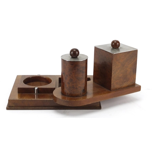 174 - Art Deco walnut desk stand, with swivelling and lift off compartments, 13cm H x 23cm W x 22cm D (whe... 