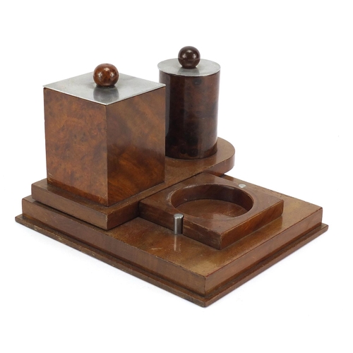 174 - Art Deco walnut desk stand, with swivelling and lift off compartments, 13cm H x 23cm W x 22cm D (whe... 