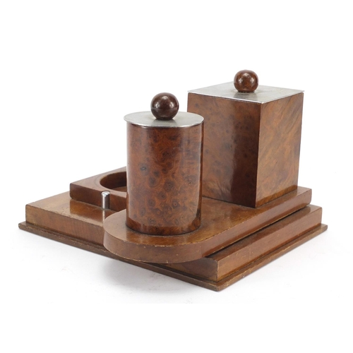 174 - Art Deco walnut desk stand, with swivelling and lift off compartments, 13cm H x 23cm W x 22cm D (whe... 