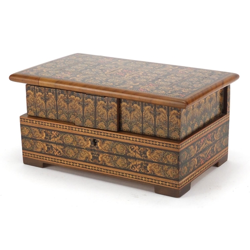 185 - Italian Sorrento jewellery box with micro mosaic floral inlay, the hinged lid opening to reveal a mi... 