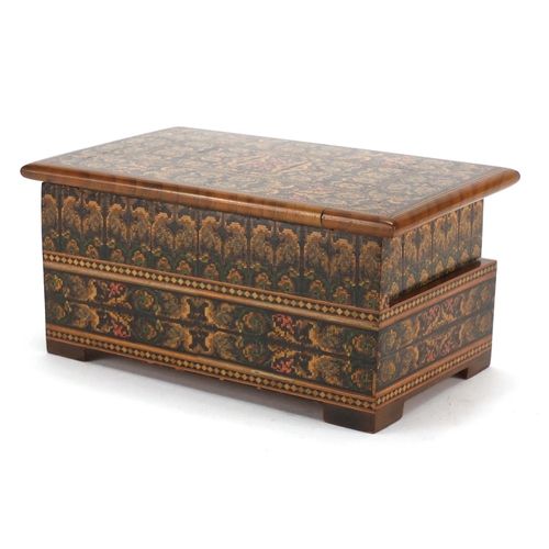 185 - Italian Sorrento jewellery box with micro mosaic floral inlay, the hinged lid opening to reveal a mi... 