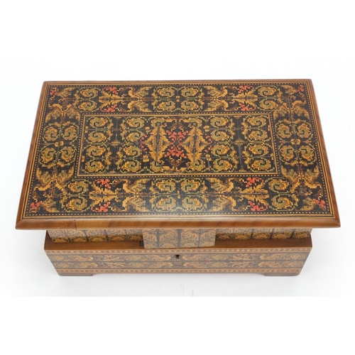 185 - Italian Sorrento jewellery box with micro mosaic floral inlay, the hinged lid opening to reveal a mi... 