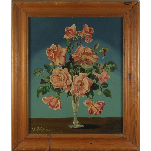 191 - Still life flowers in a vase, oil onto board, bearing a signature Albert Williams, framed, 50cm x 39... 