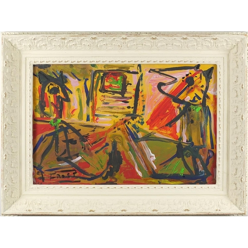 194 - Abstract composition, two figures, oil onto paper, bearing a signature Frost, framed, 43.5cm x 29cm