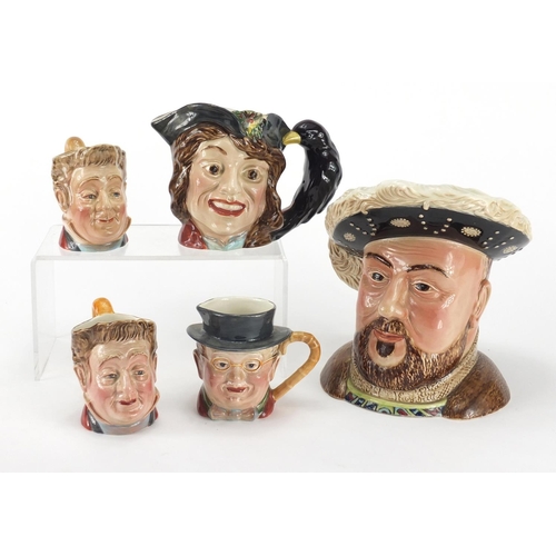 198 - Five Beswick Toby jugs including a large Henry VIII, the largest 18cm high