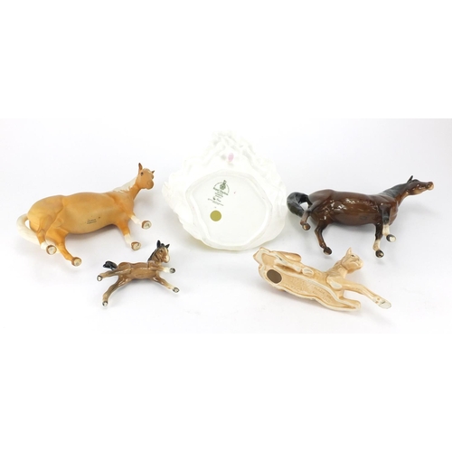 201 - Collectable china, three Beswick horses, Royal Doulton figurine Ninette HN2379 and a Sylvac foal, th... 