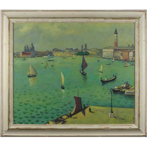 231 - Continental port, Italian school oil onto board bearing a signature G La Torchee, framed, 59cm x 50c... 