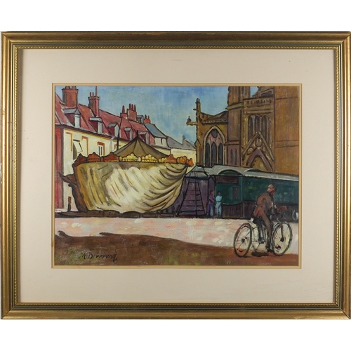 233 - Industrial town scene, oil onto canvas board, bearing a signature M Drummond, mounted and framed, 57... 