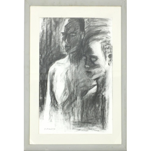 234 - M. McDonald 97, charcoal portrait of a male, contemporary mounted and framed, 74cm x 56cm