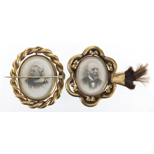 283 - Two Victorian gilt metal rotating mourning brooches, 6cm in length