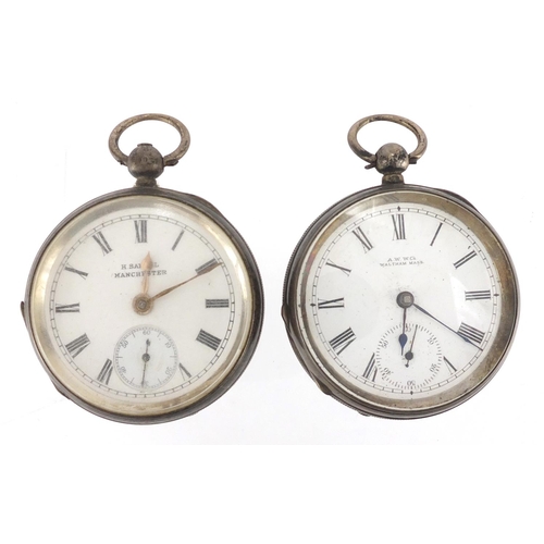 300 - Two gentleman's silver open face pocket watches, with subsidiary dials, Waltham Mass and H. Samuel, ... 