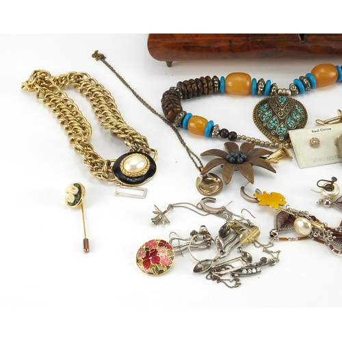 330 - Costume jewellery including silver earrings, necklaces and brooches, housed in a Sorrento style musi... 