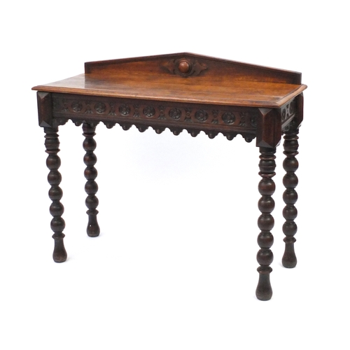 7 - Carved oak hall table, fitted with a drawer to one end, 96cm H x 115cm W x 45cm D