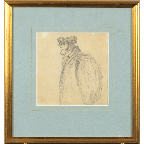 739 - Portrait of a man, early 19th century pencil sketch, Abbott and Holder label verso 'James Hook', mou... 