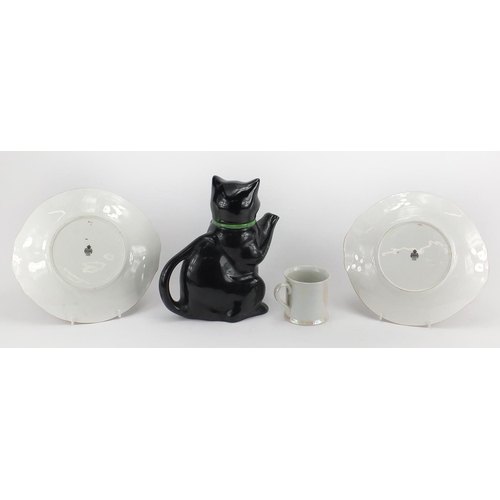 786 - Assorted china including a Wood & Sons cat teapot, pair of Minton's plates and a Carlton Ware mug fr... 