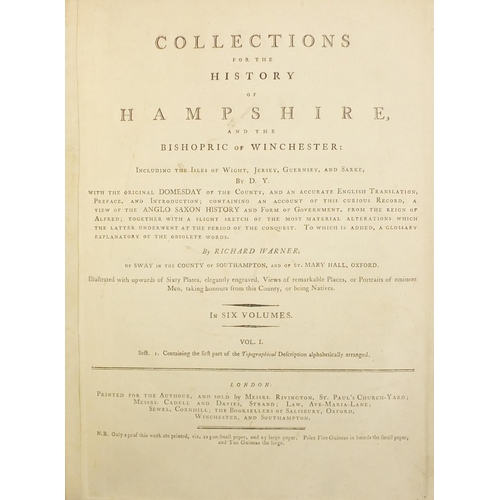 832 - Collections for the History of Hampshire and The Bishopric of Winchester, by Warner, 19th century ha... 