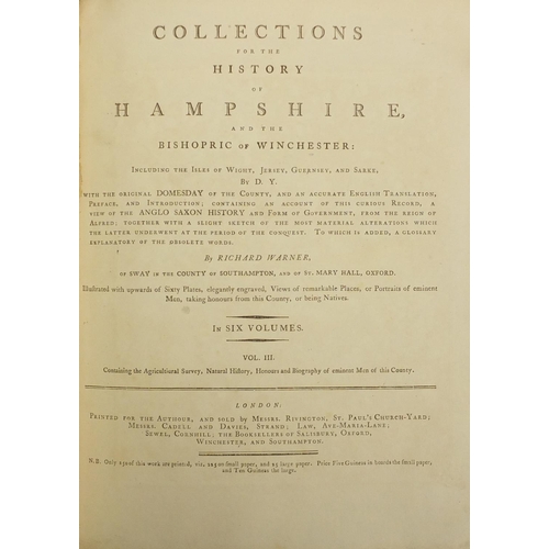 832 - Collections for the History of Hampshire and The Bishopric of Winchester, by Warner, 19th century ha... 